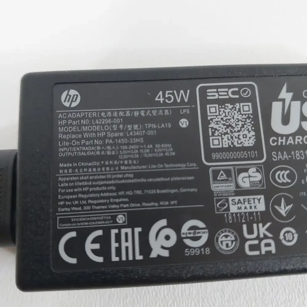 Genuine OEM HP‎ 45W USB-C Type-C Adapter Charger TPN-LA19